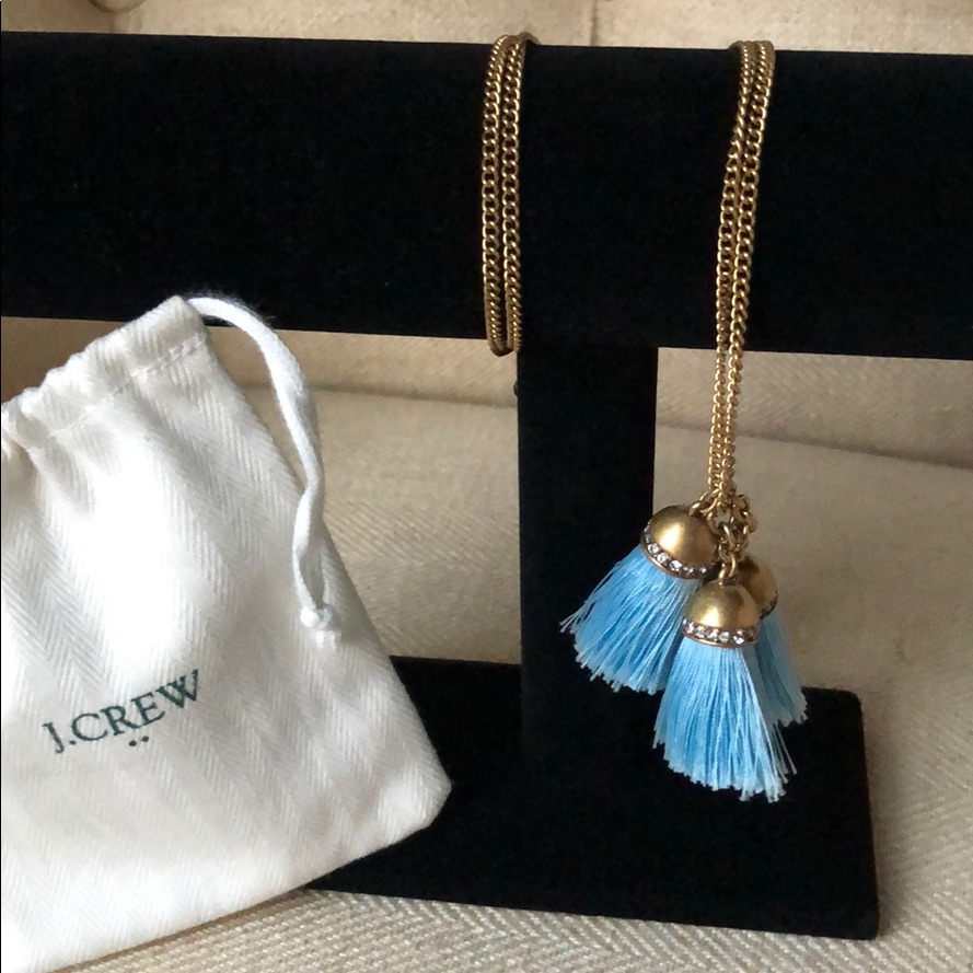 J. Crew Factory Antiqued Gold Chain Blue Tassels